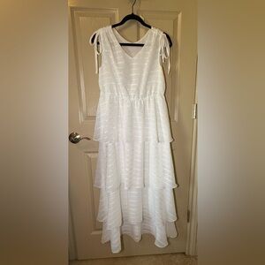 SHEIN White Tiered Maxi Dress with Tie Shoulders